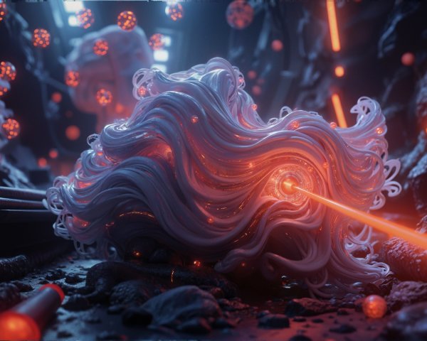 Ethereal Structure with Glowing Orbs in Dark Environment