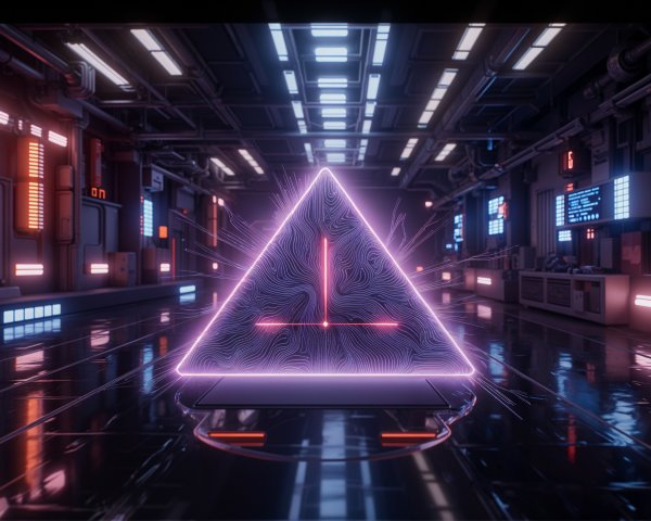 Futuristic Scene with Luminous Pyramid and High-Tech Corridors