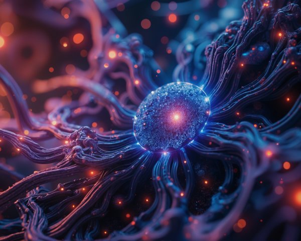Abstract Cellular Structure with Glowing Tendrils