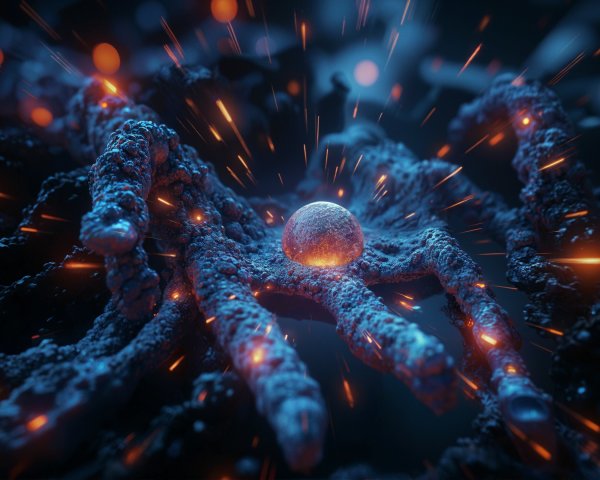 Close-up of Dark Organic Structures with Glowing Orb