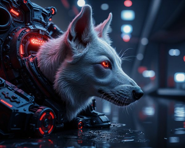 Futuristic Cybernetic Dog with Mechanical Enhancements