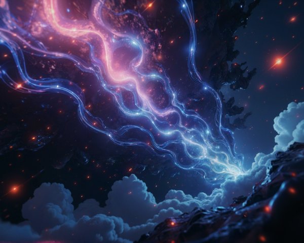Vibrant Cosmic Scene with Electric Blue and Pink Light