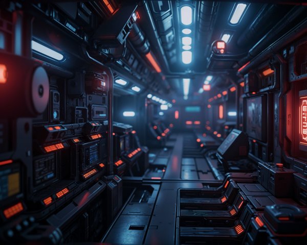 Futuristic High-Tech Corridor with Neon Lights