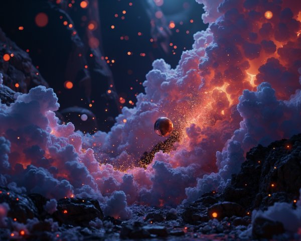 Surreal Cosmic Landscape with Vibrant Colors and Clouds