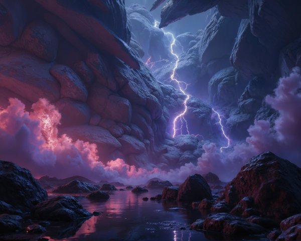 Dramatic Landscape with Rock Formations and Stormy Sky