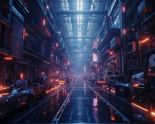Futuristic Rain-Soaked Cyberpunk Street Scene