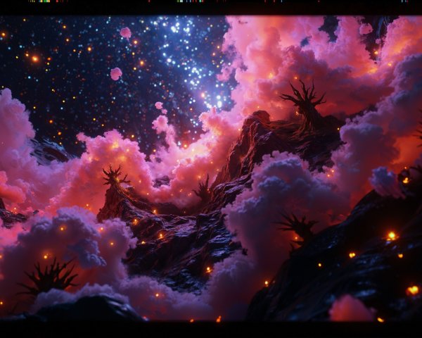 Surreal Alien Landscape with Pink and Purple Glow