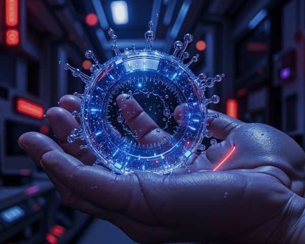 Futuristic Scene with Glowing Sphere and High-Tech Panels