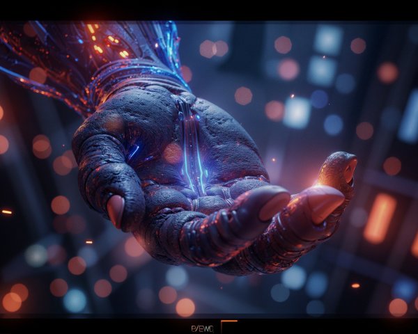 Futuristic Metallic Robotic Hand with Glowing Circuitry