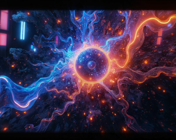 Vibrant Cosmic Scene with Glowing Orb and Energy Tendrils