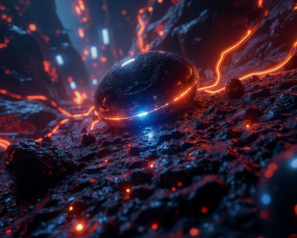 Futuristic Landscape with Glowing Elements and Terrain