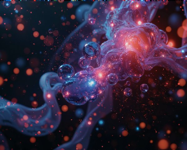 Abstract Scene of Swirling Bubbles and Orbs in Space