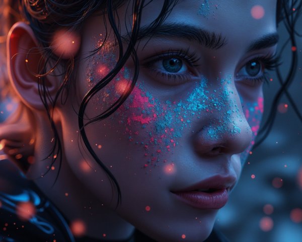 Close-up Portrait of a Young Woman with Glitter