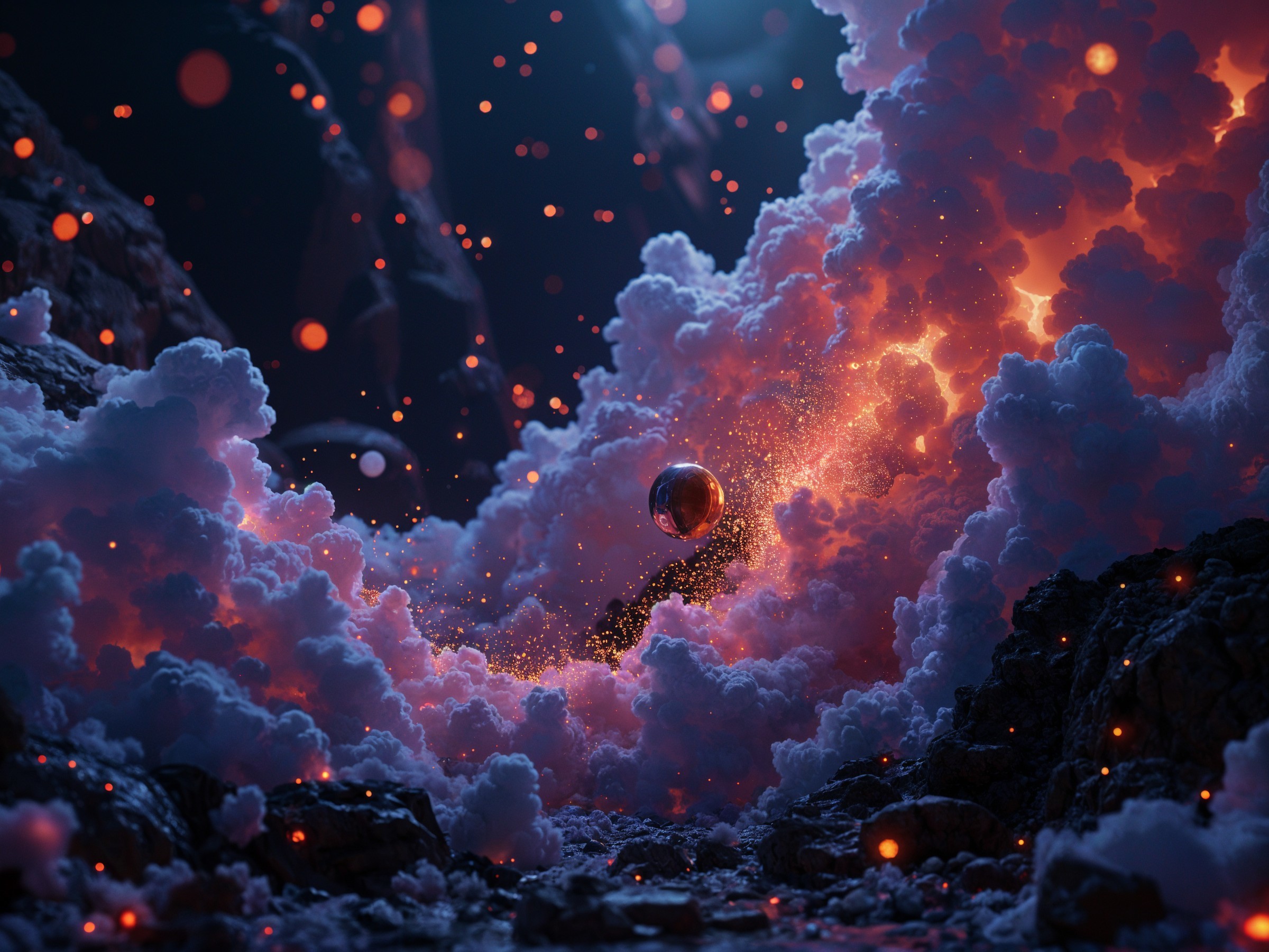 Surreal Cosmic Landscape with Vibrant Colors and Clouds