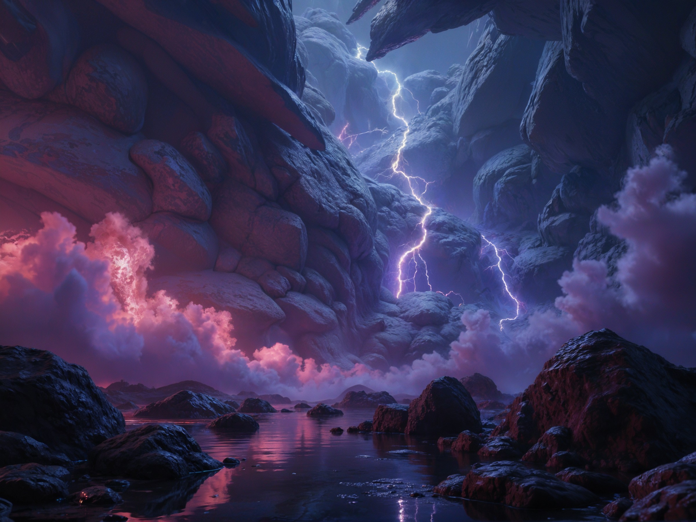 Dramatic Landscape with Rock Formations and Stormy Sky