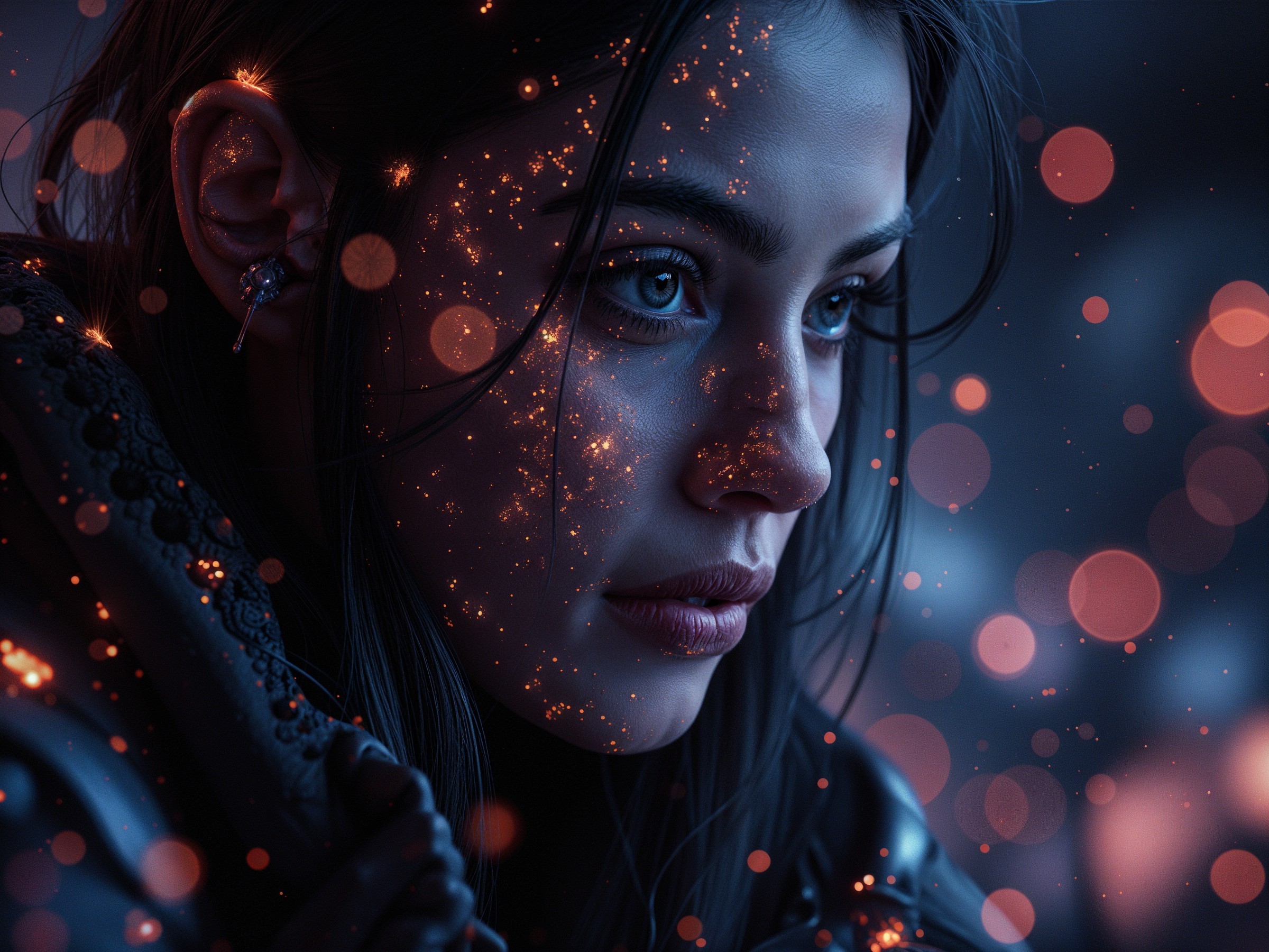 Close-Up Portrait of a Young Woman with Blue Eyes