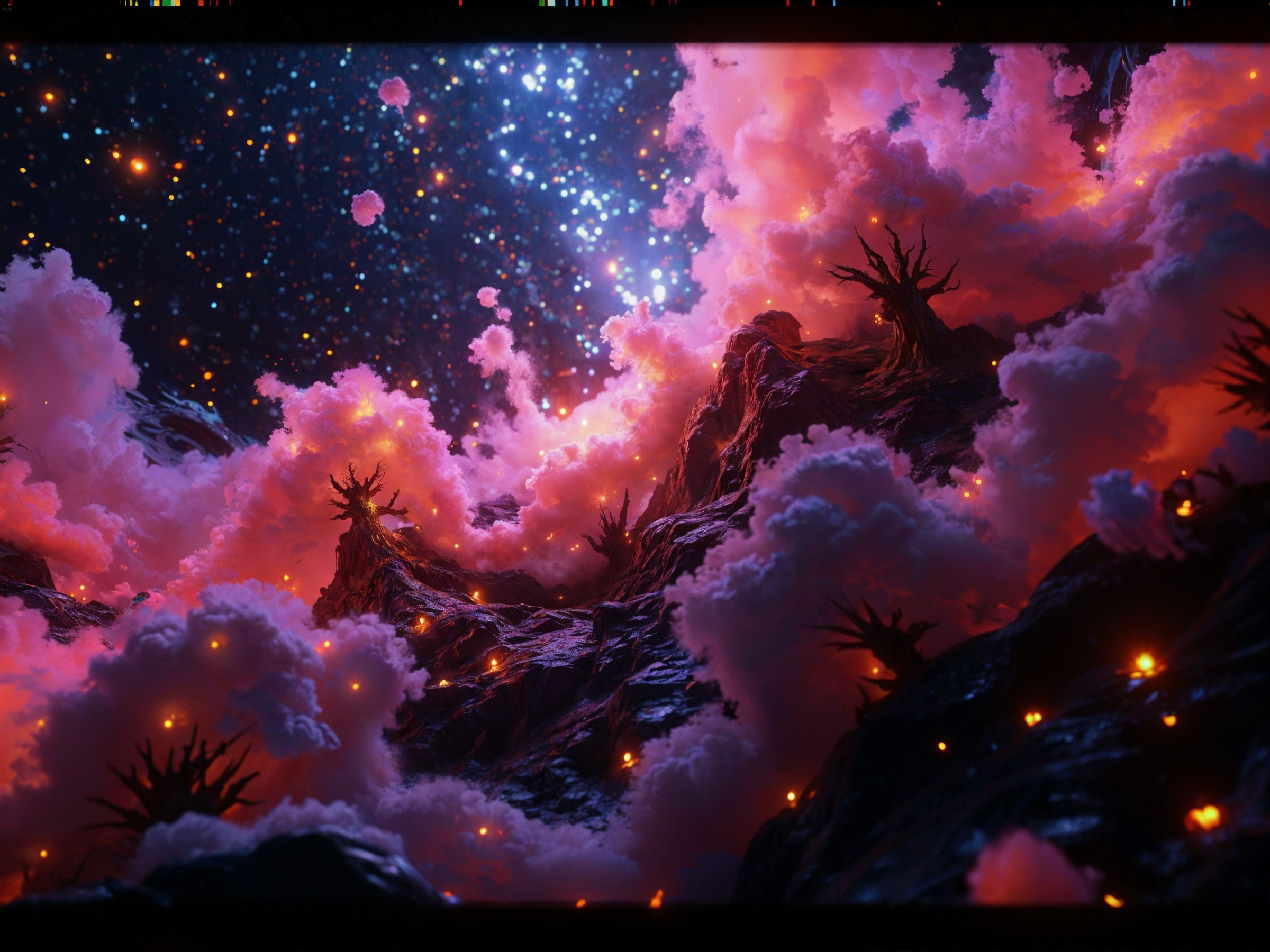 Surreal Alien Landscape with Pink and Purple Glow