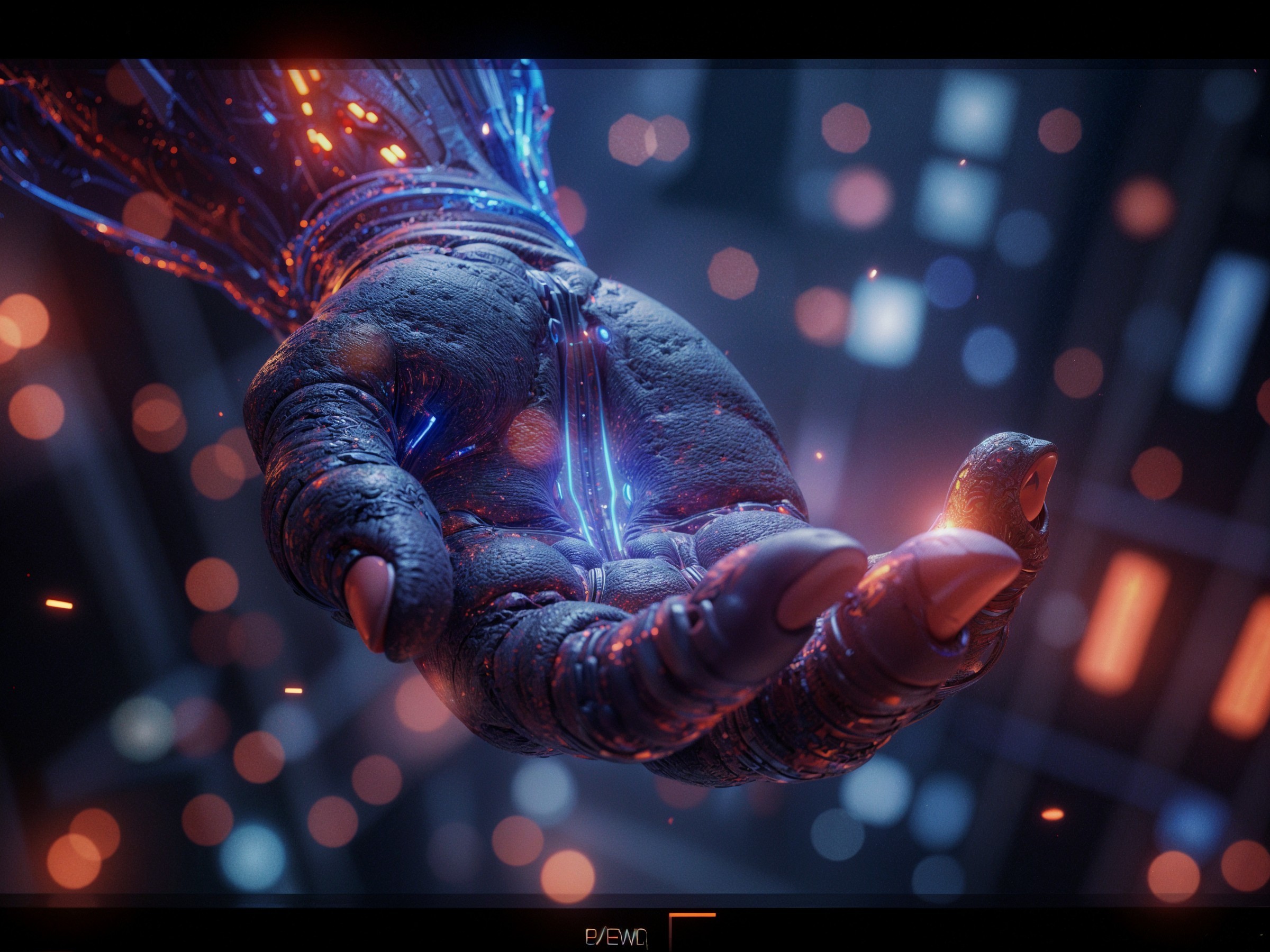 Futuristic Metallic Robotic Hand with Glowing Circuitry