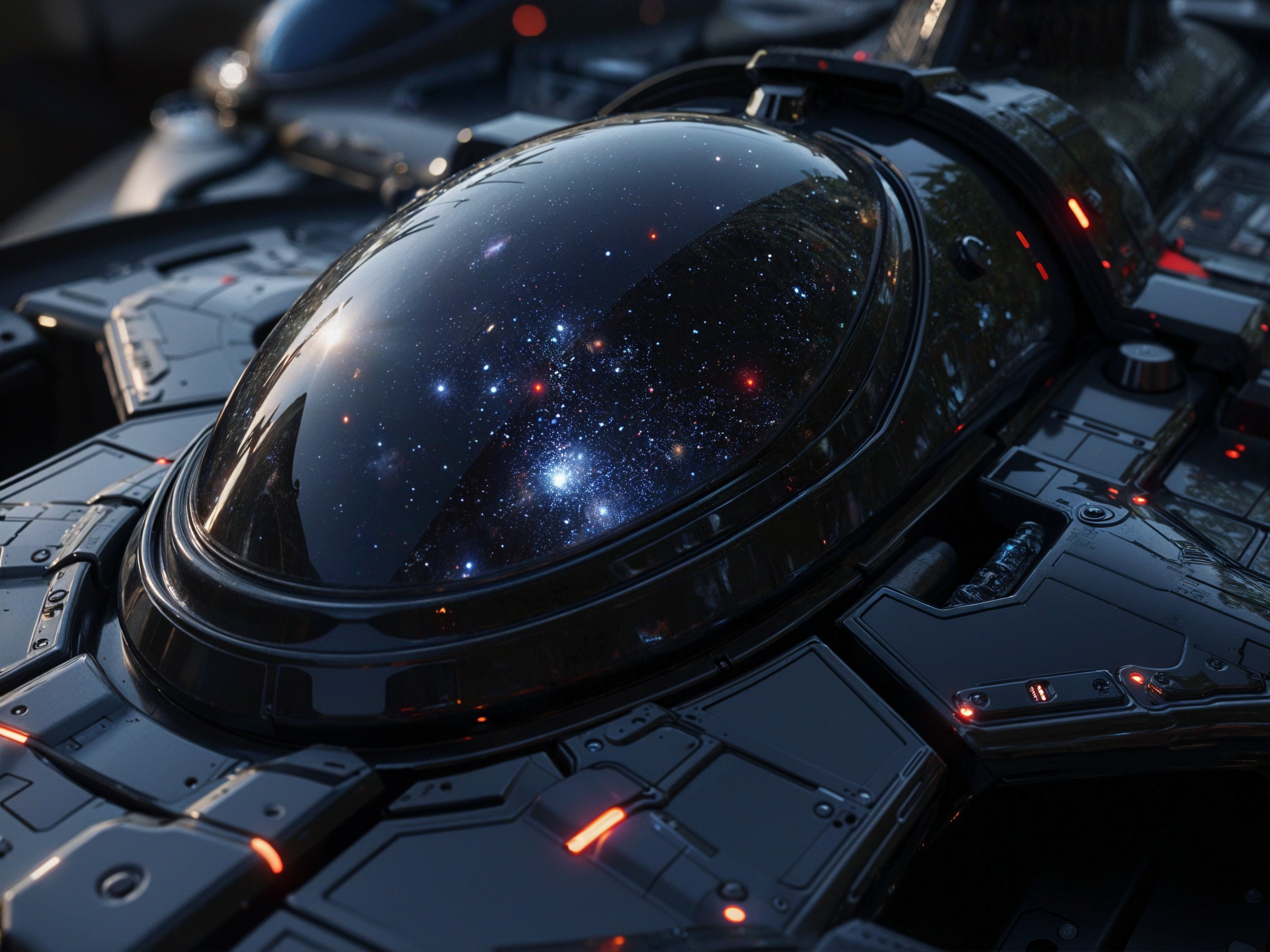 Futuristic spacecraft with sleek black design and canopy