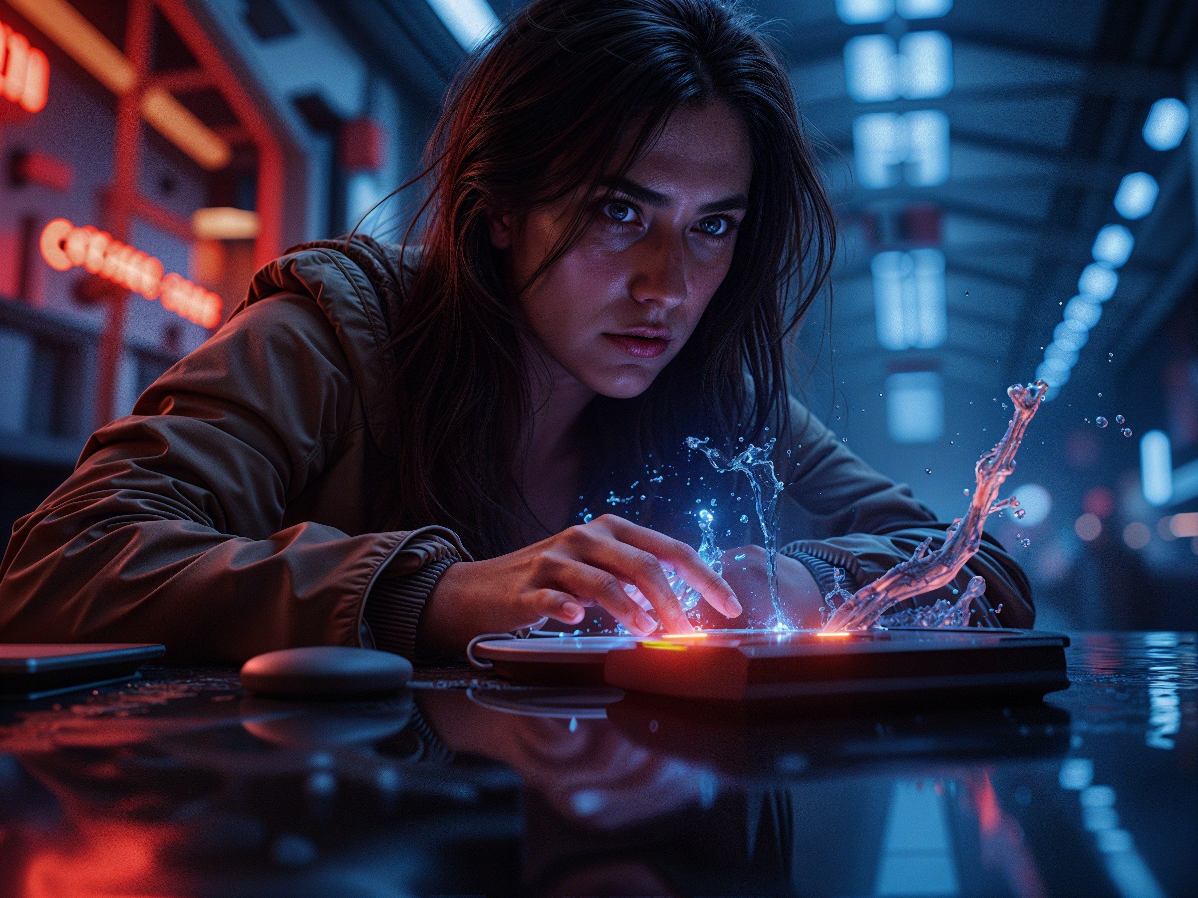 Futuristic Scene of a Woman with a Glowing Device