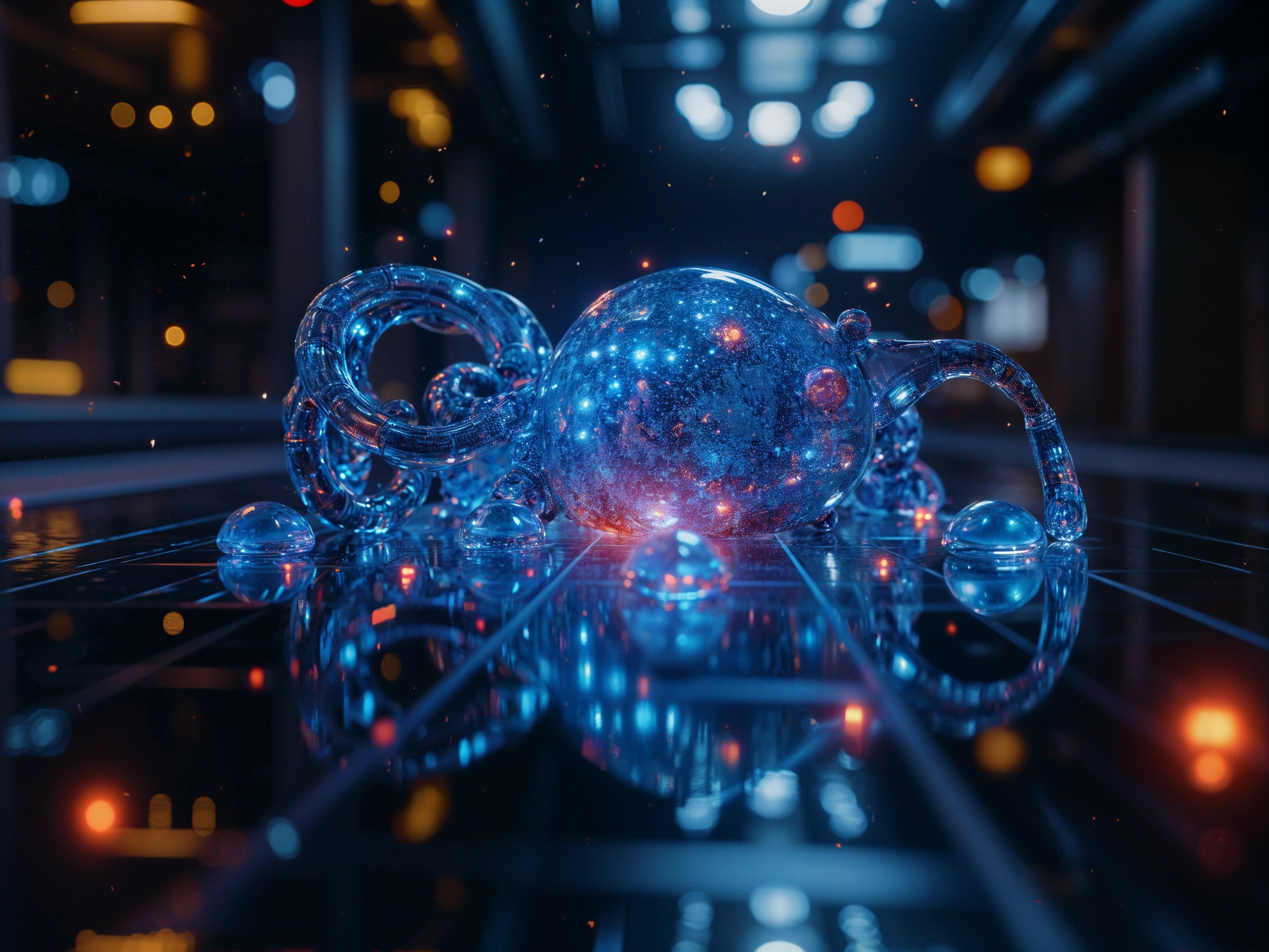 Futuristic Translucent Octopus Creature in Sci-Fi Setting