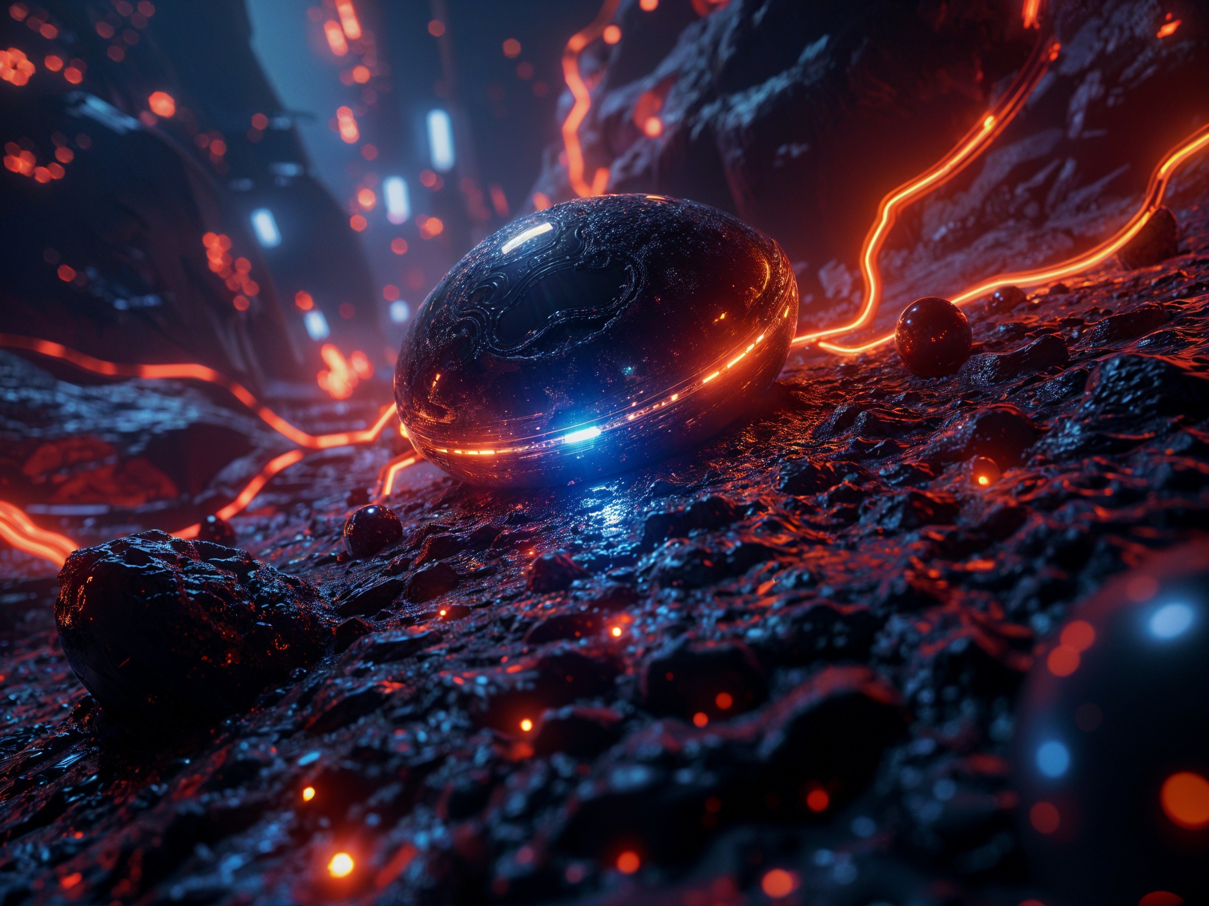 Futuristic Landscape with Glowing Elements and Terrain