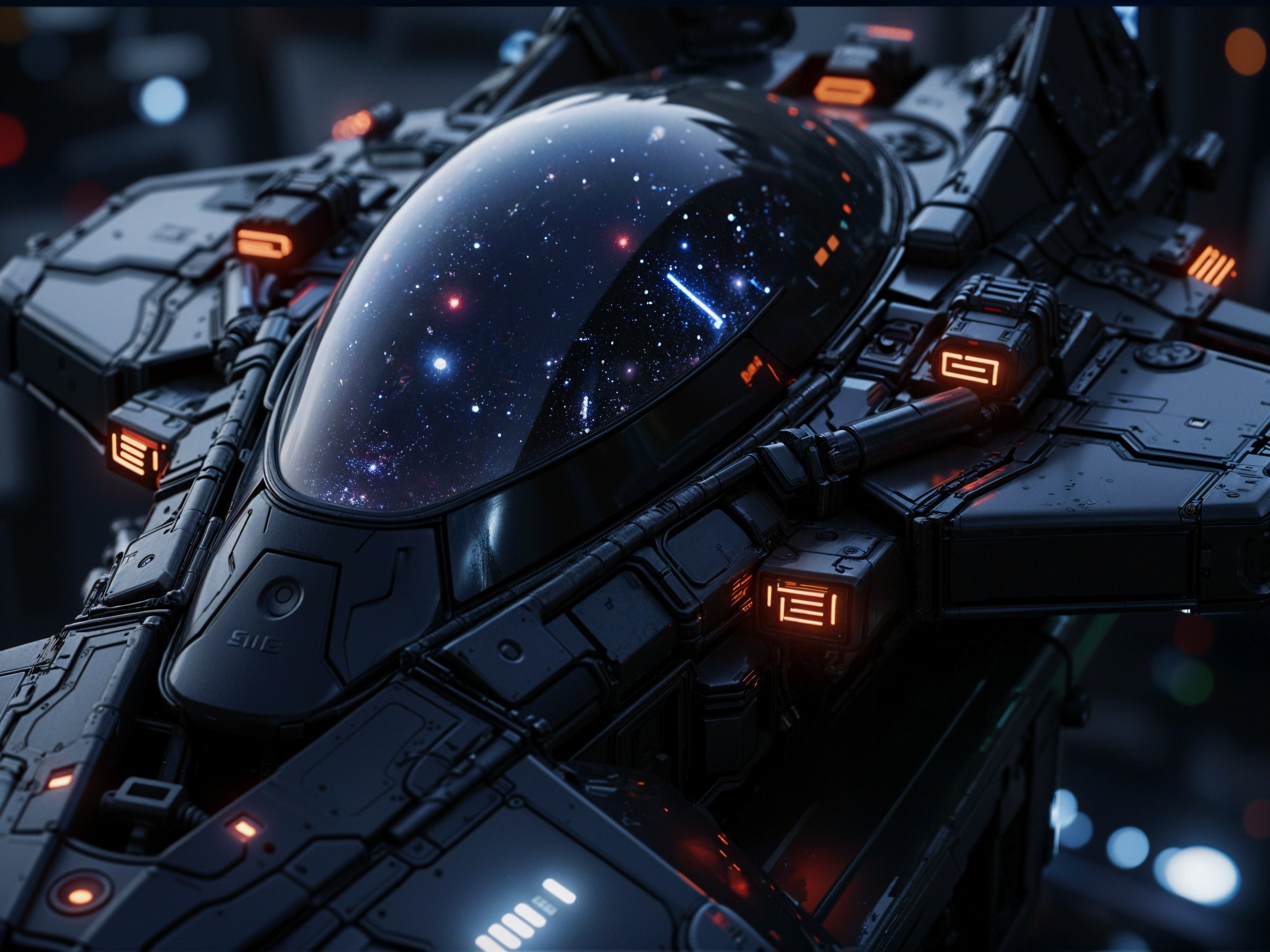 Futuristic spacecraft with sleek design and cosmic cockpit