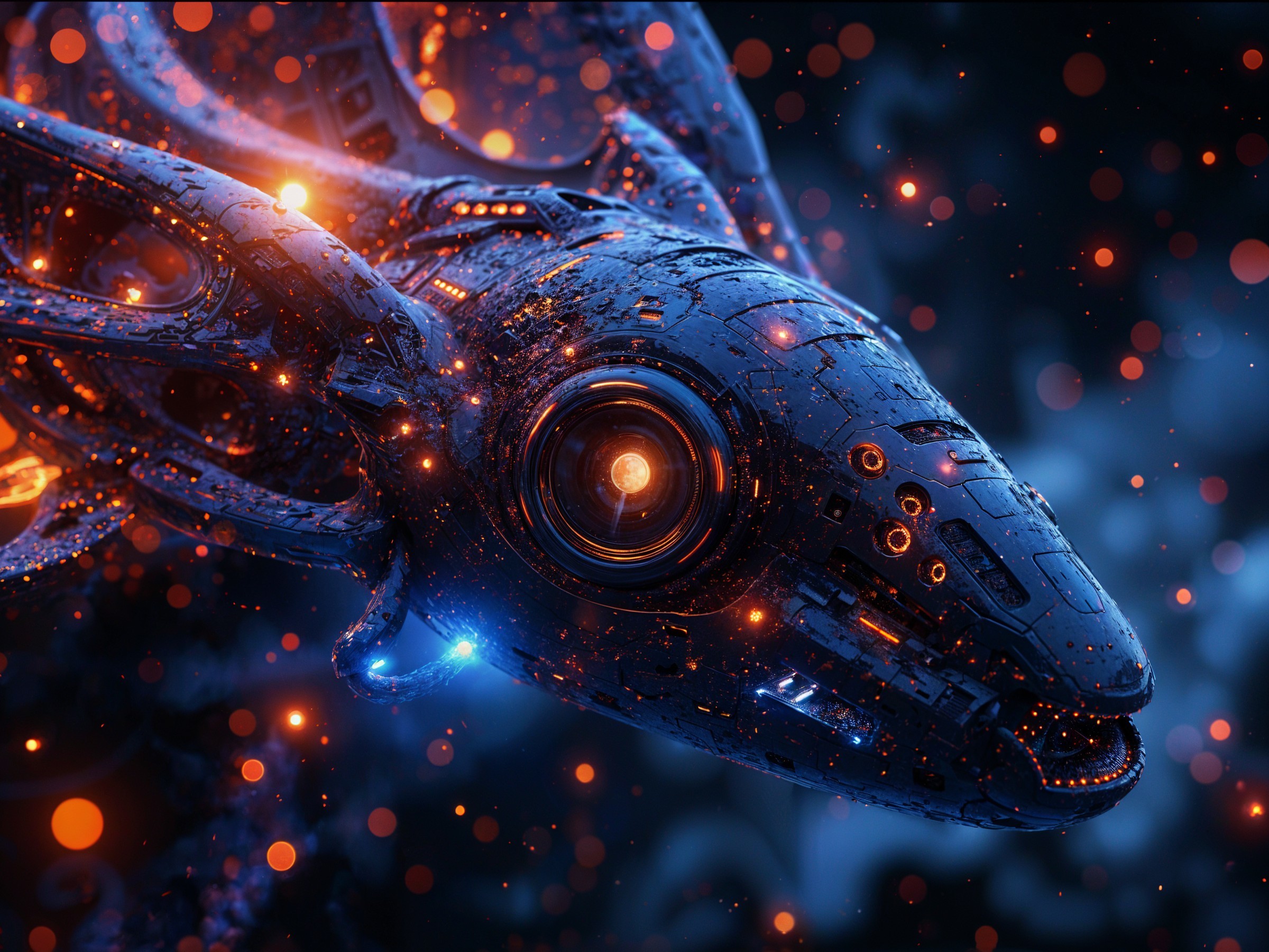 Futuristic Metallic Creature in Cosmic Backdrop