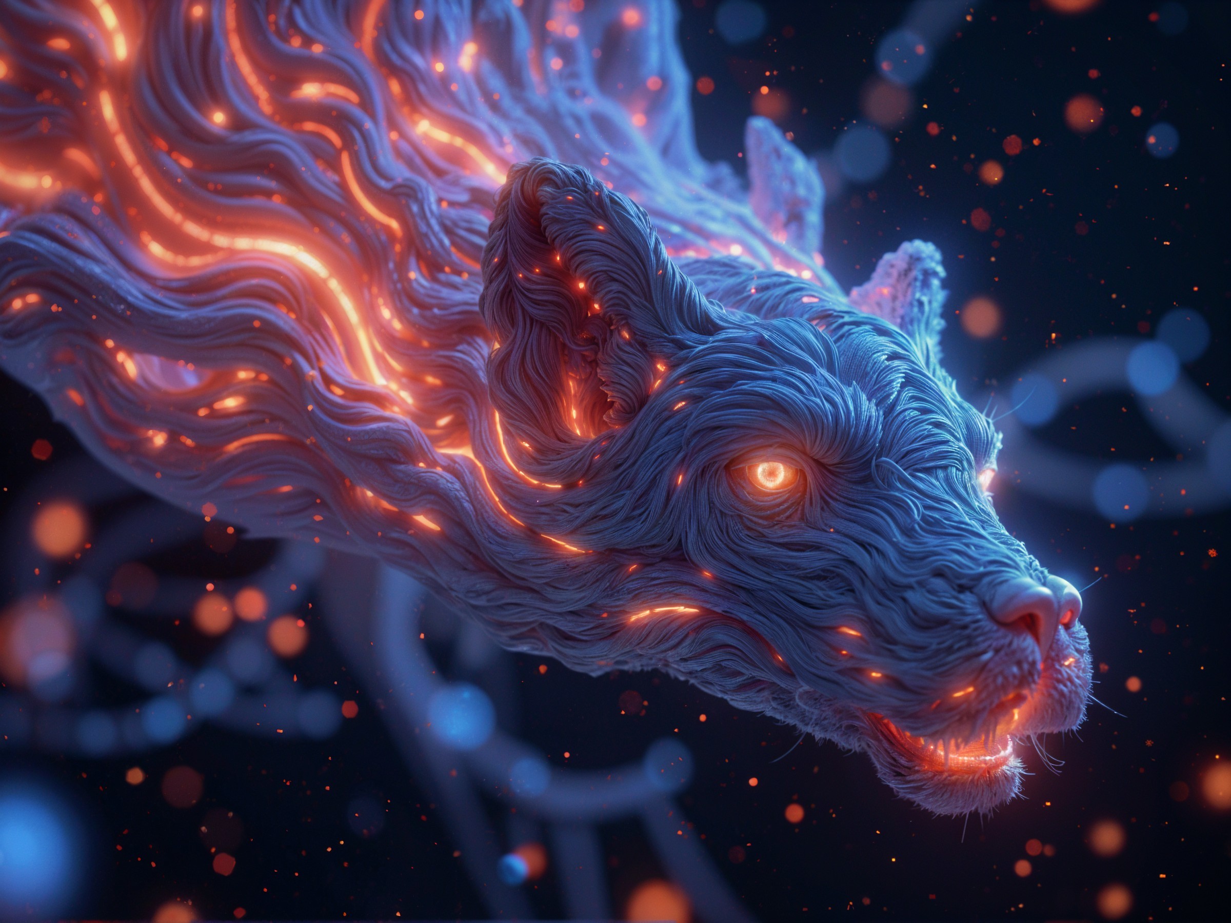 Wolf-like creature formed from glowing tendrils of light