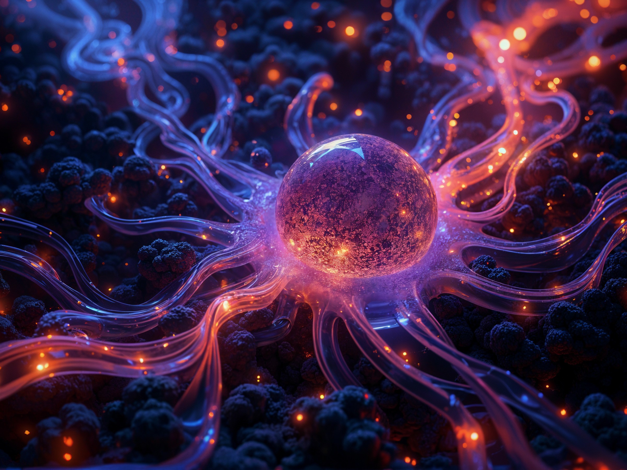 Abstract Sphere with Translucent Tendrils and Glow