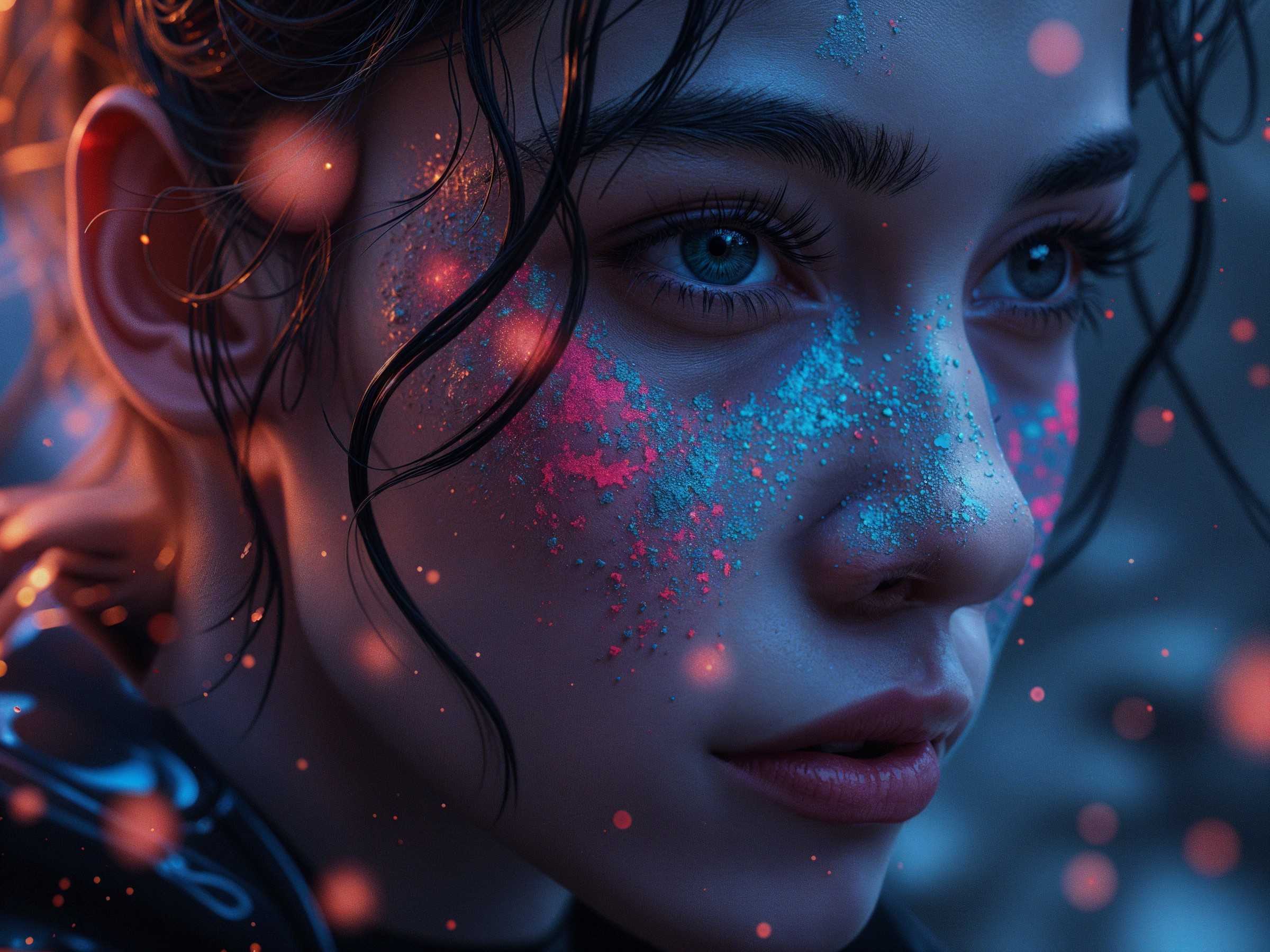 Close-up Portrait of a Young Woman with Glitter