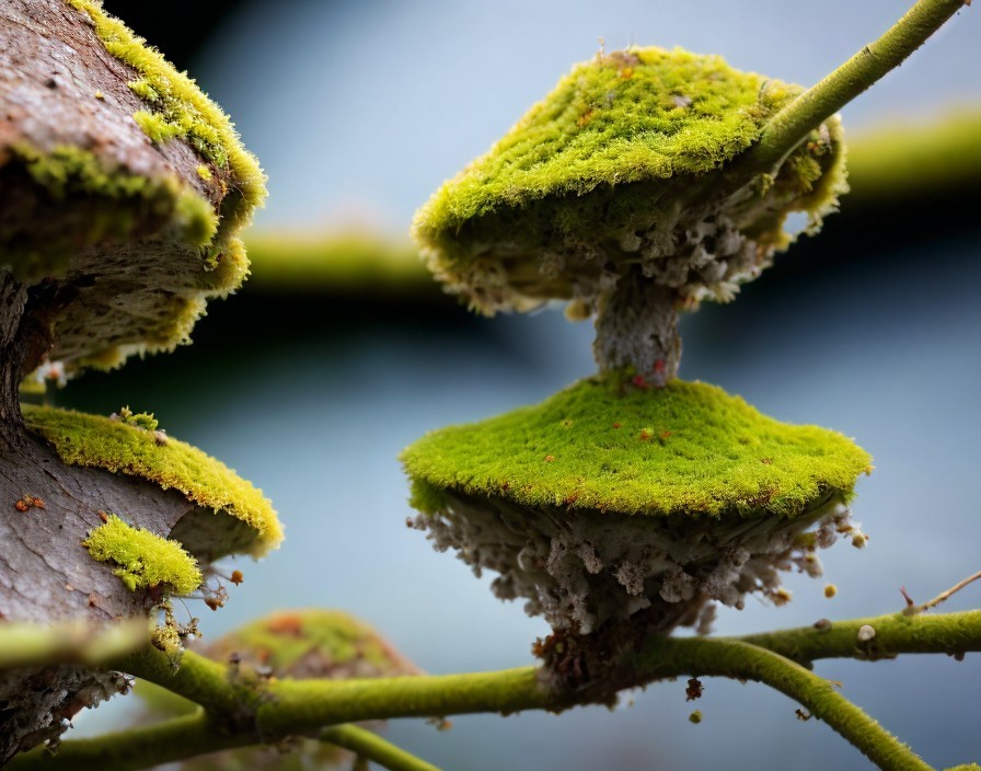 Close-up of green moss on tree branches in forest