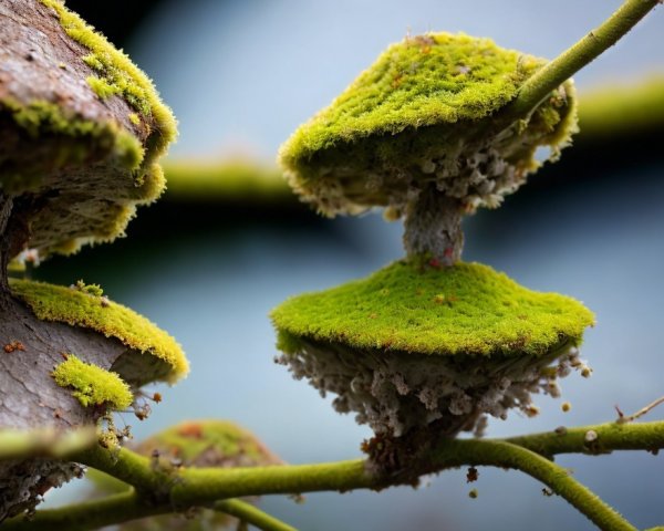 Close-up of green moss on tree branches in forest