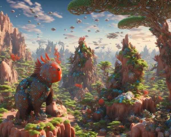 Whimsical Underwater Landscape with Coral and Creatures