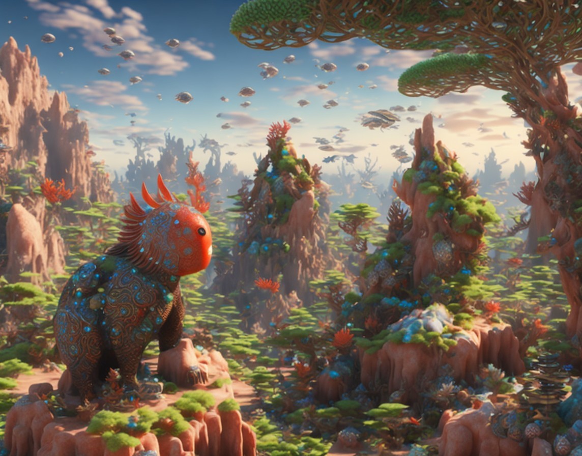 Whimsical Underwater Landscape with Coral and Creatures