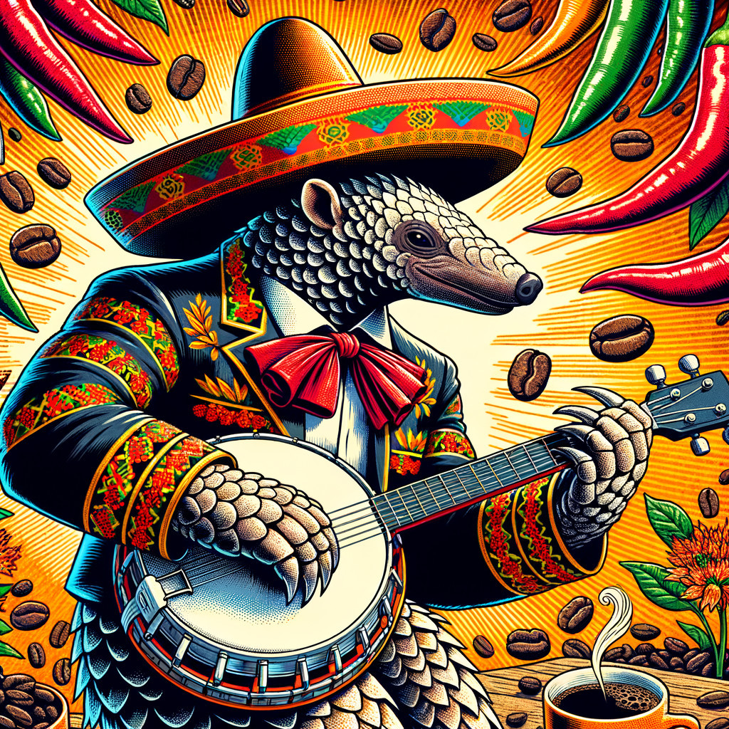 Pangolin Illustration with Sombrero and Banjo