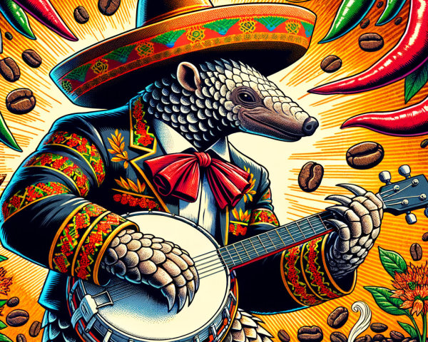 Pangolin Illustration with Sombrero and Banjo