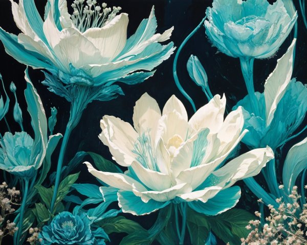 Close-Up of Turquoise and White Blooming Flowers