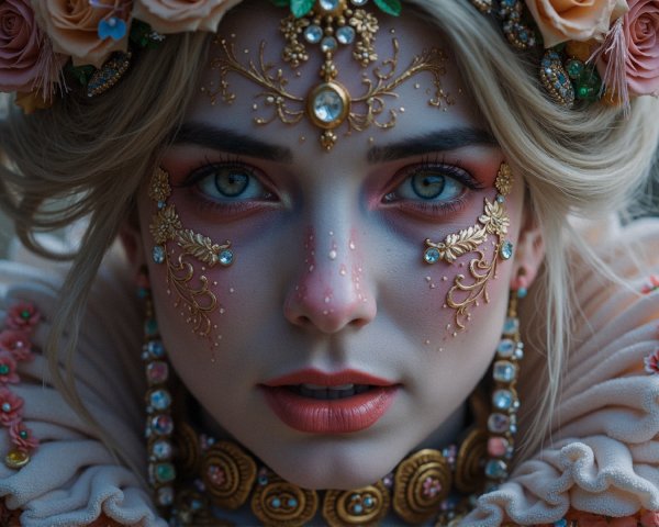 Close-Up Portrait of Woman with Blue Eyes and Makeup