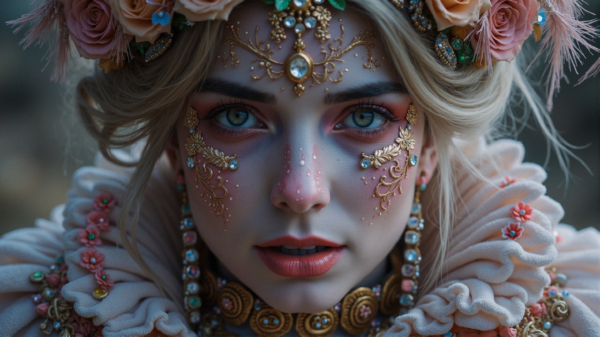Close-Up Portrait of Woman with Blue Eyes and Makeup