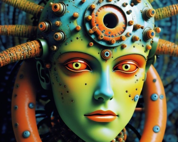 Futuristic Robotic Face with Vibrant Green Skin