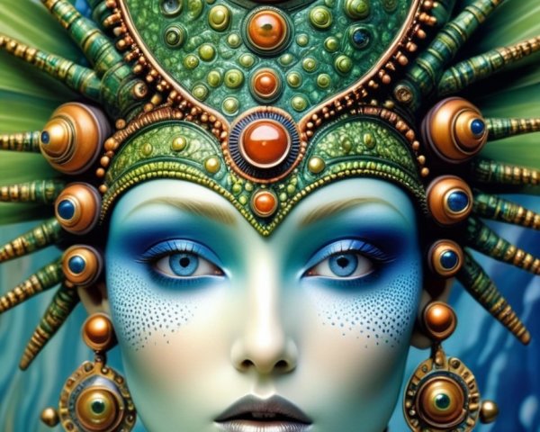 Intricate Portrait with Jewel-Encrusted Headdress