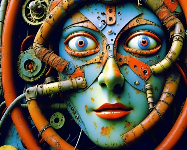 Surreal Robotic Face with Steampunk Aesthetic