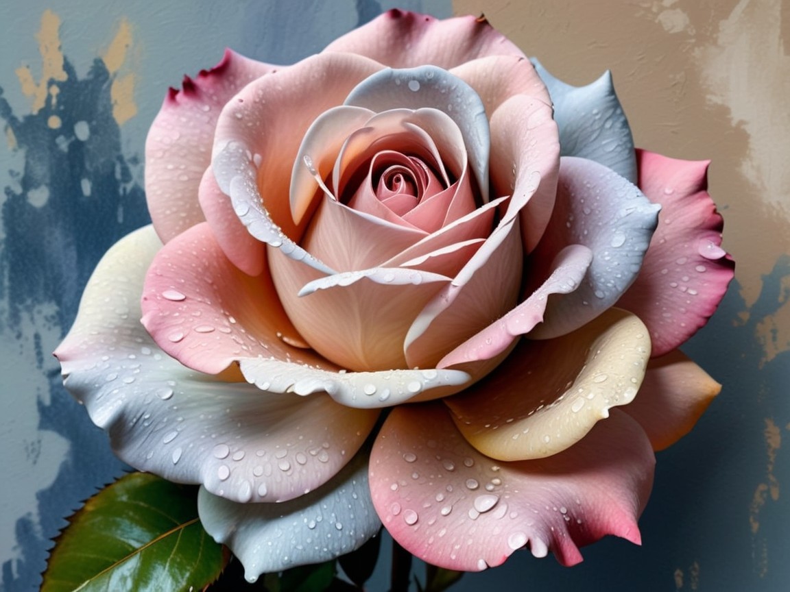 Hyper-realistic rose with layered petals and droplets
