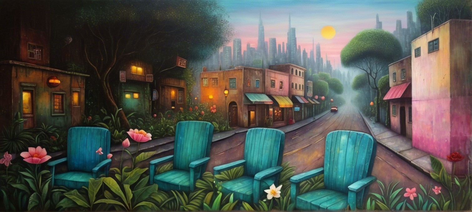 Serene Dusk Street View with Pastel Buildings and Skyline