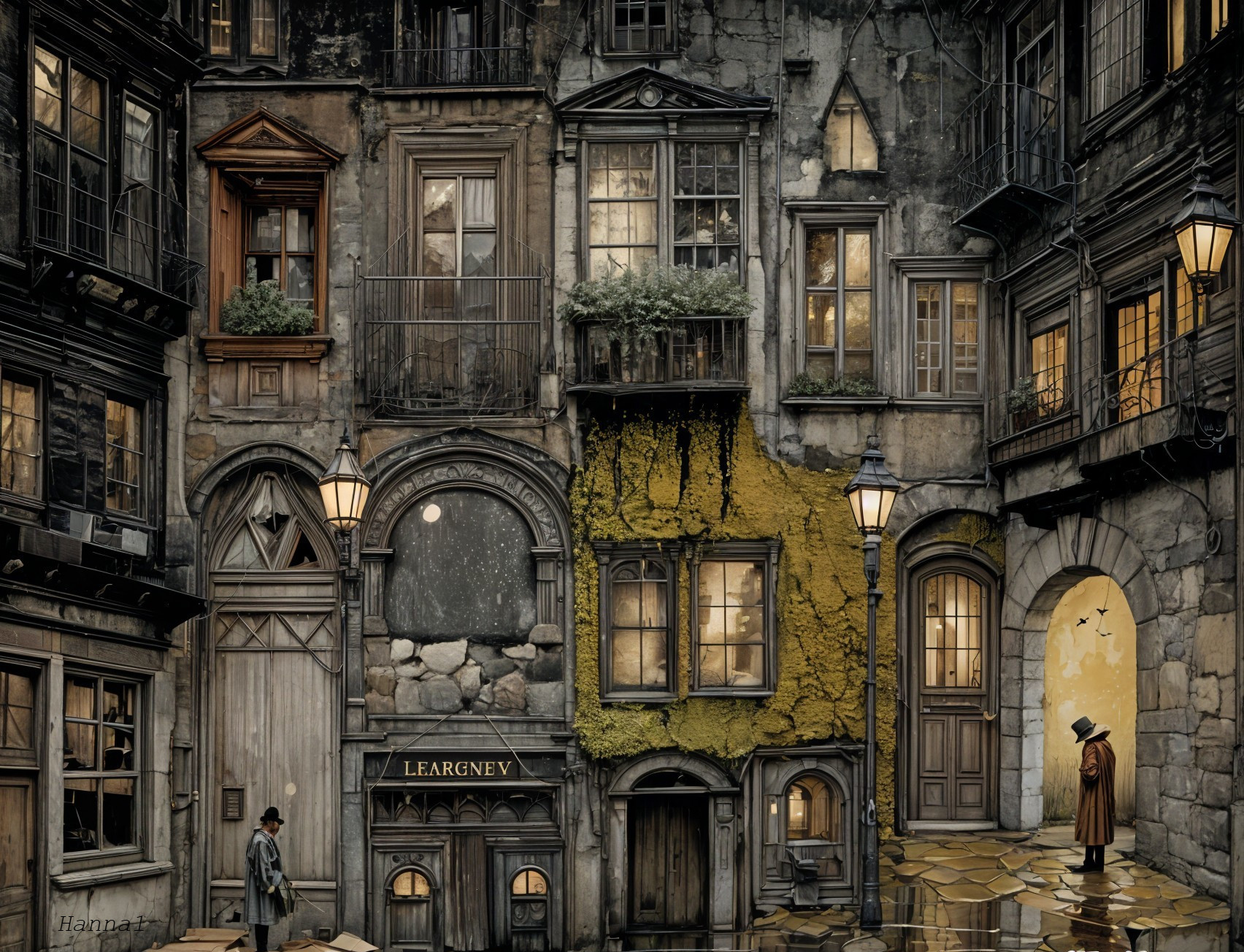 Whimsical Alleyway with Intricate Architecture and Lanterns
