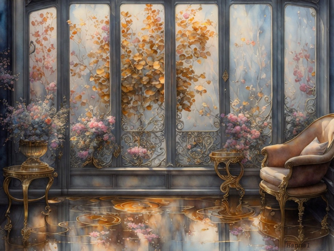 Elegant Interior with Autumn Views and Opulent Decor