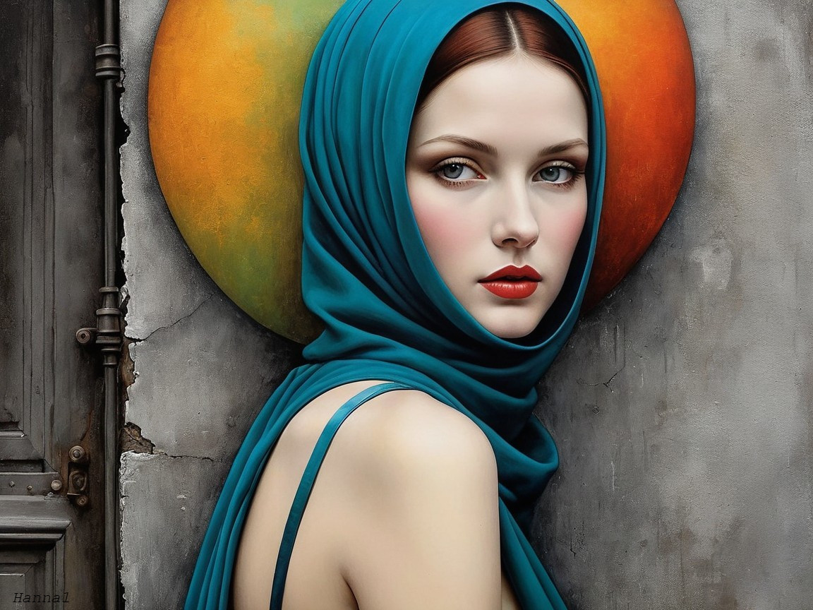 Serene Young Woman in Turquoise Headscarf Portrait