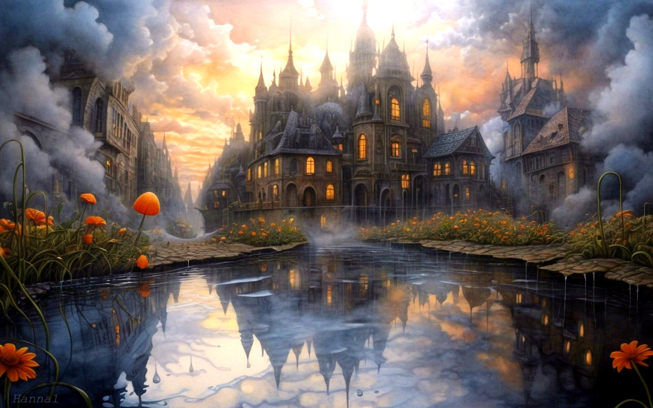 Enchanting Castle at Sunset in a Mystical Landscape