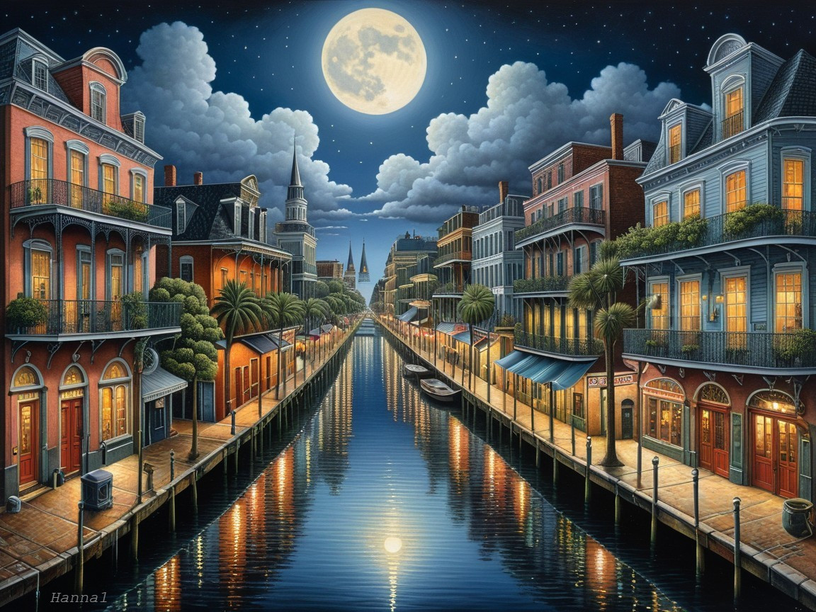 Serene Nighttime Canal Scene with Elegant Buildings